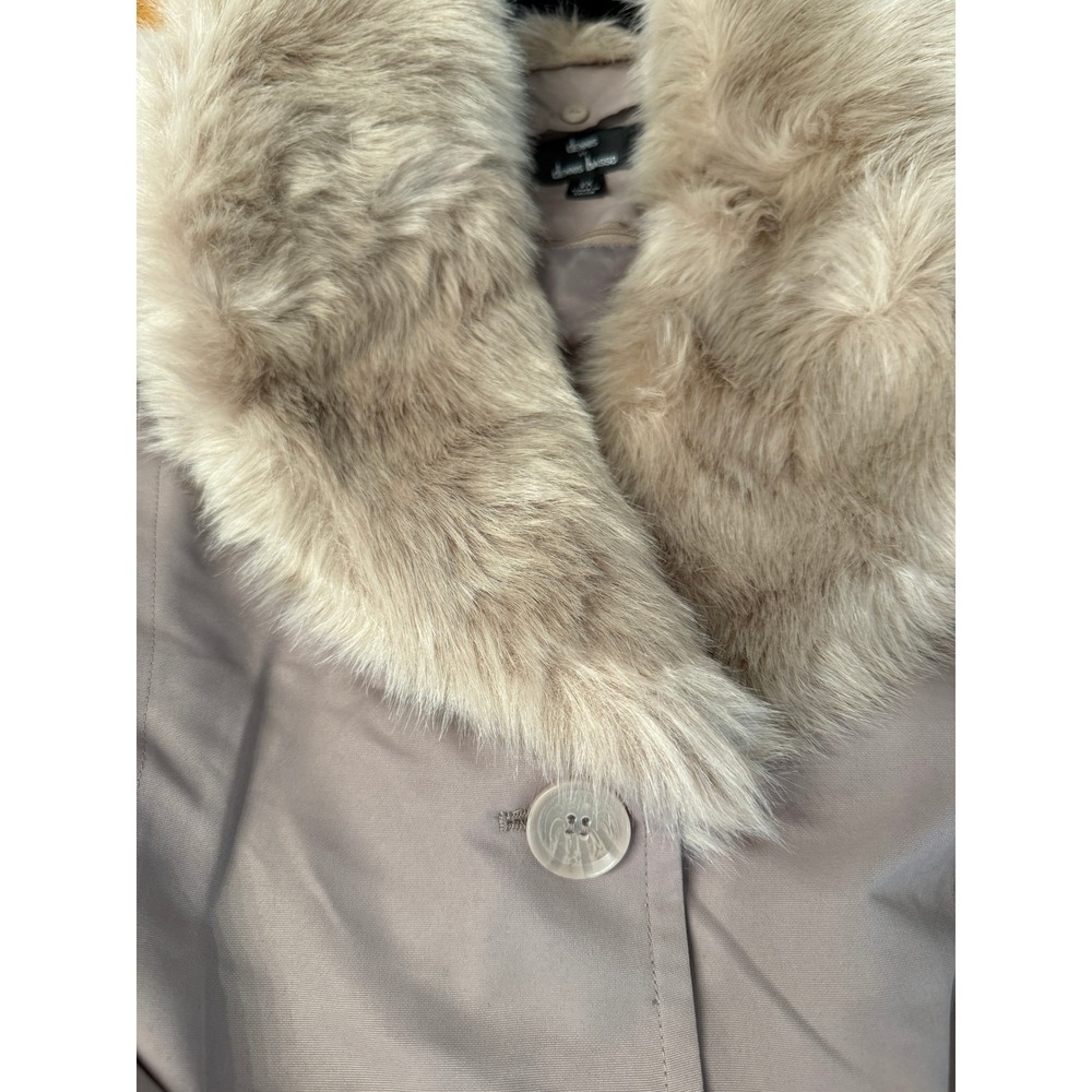 Dennis Basso 2X Faux Fur Collar Belted Coat Women's Taupe Lightweight NEW - Picture 5 of 13